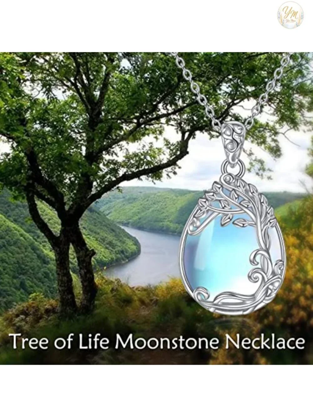 925 Sterling Silver Moonstone Tree of Life Necklace Pendant